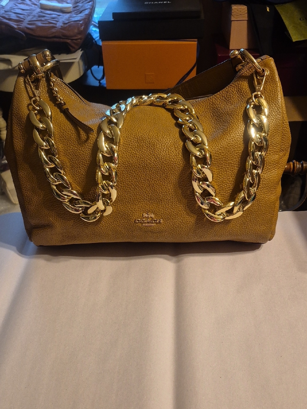 COA Coach Pebbled Leather Shoulder Bag in with Brown